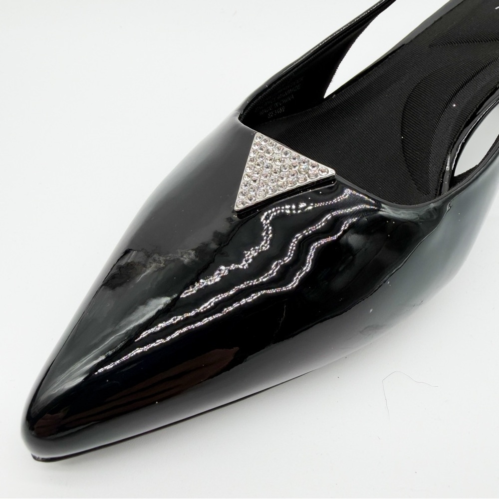 Anne Klein Iset Slingback Pointed Toe Kitten Heel Pumps Patent Black 11 NEW - Picture 11 of 15